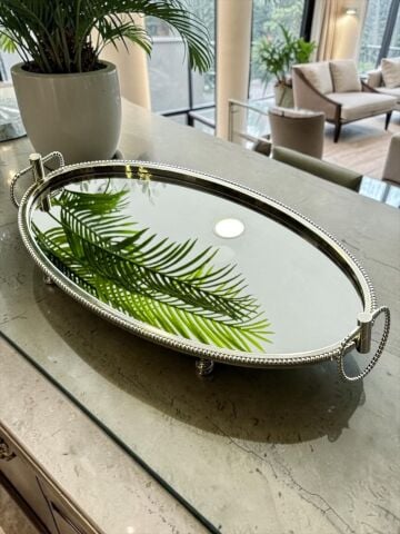 Oval Jardinyer Tepsi Gümüş