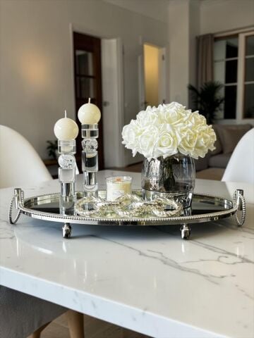 Oval Jardinyer Tepsi Gümüş Seti