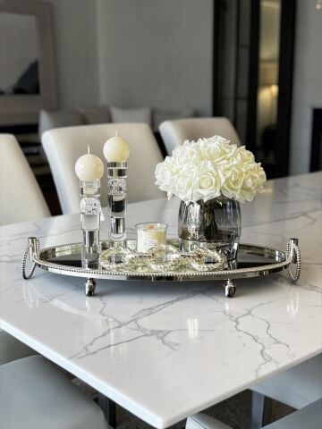 Oval Jardinyer Tepsi Gümüş Seti