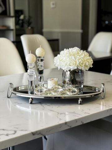 Oval Jardinyer Tepsi Gümüş Seti