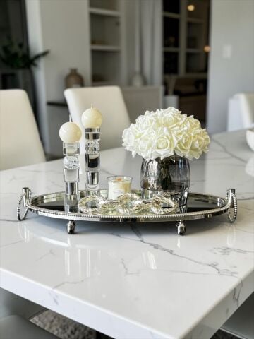 Oval Jardinyer Tepsi Gümüş Seti