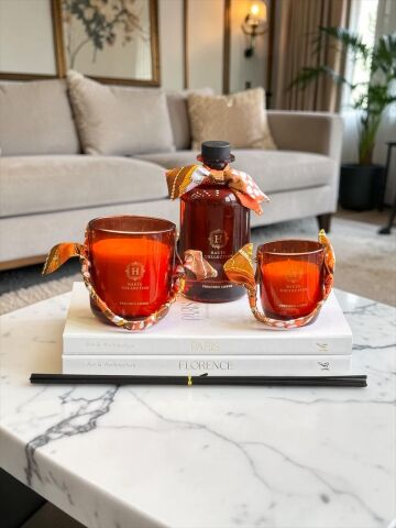 Lüx Oda Kokusu & 2’li Mum Seti – Cam Amber