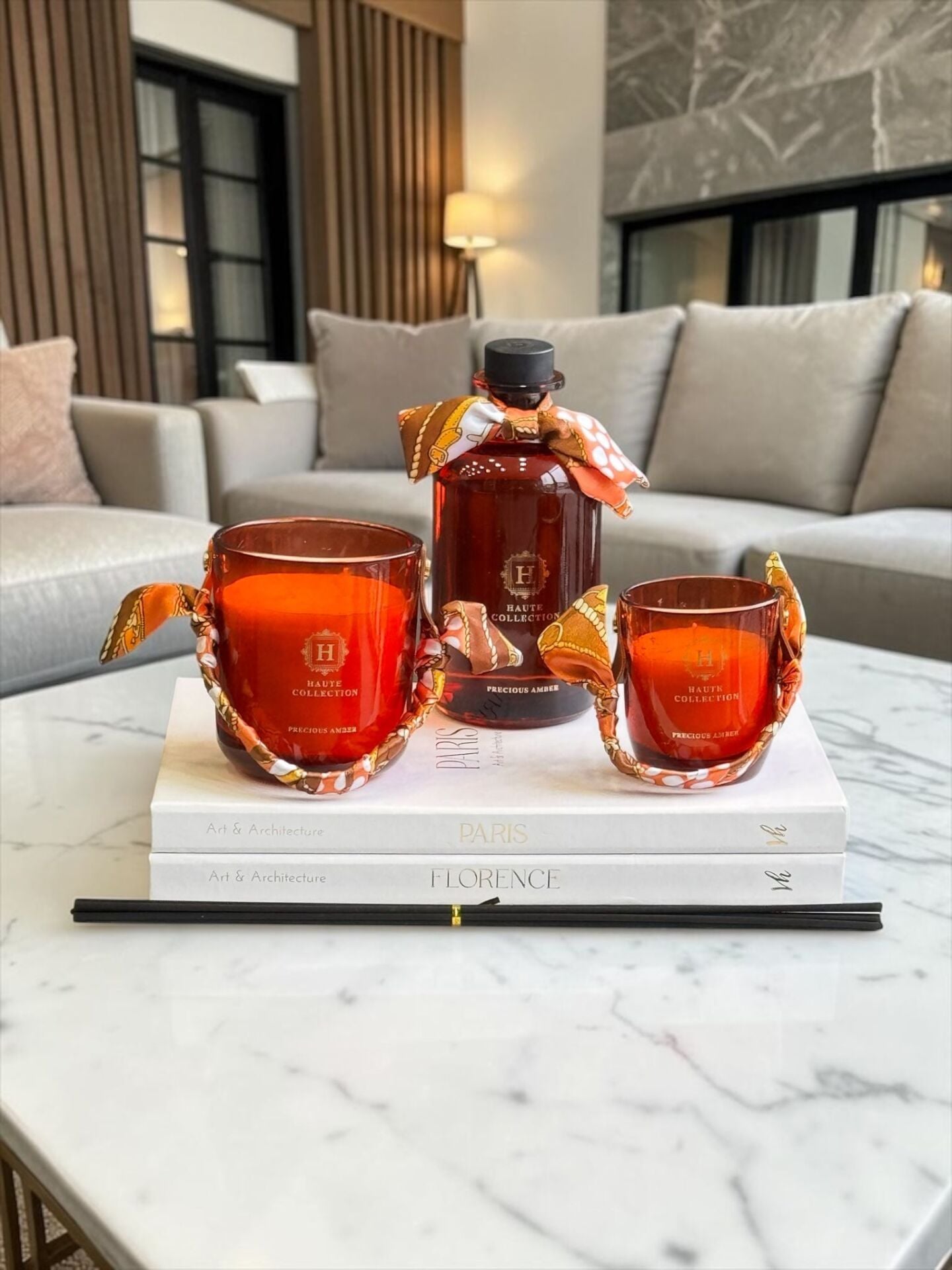 Lüx Oda Kokusu & 2’li Mum Seti – Cam Amber