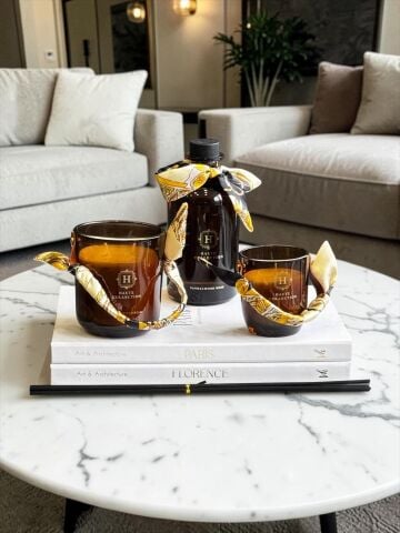 Lüx Oda Kokusu & 2’li Mum Seti – Cam Sandal Wood Rose