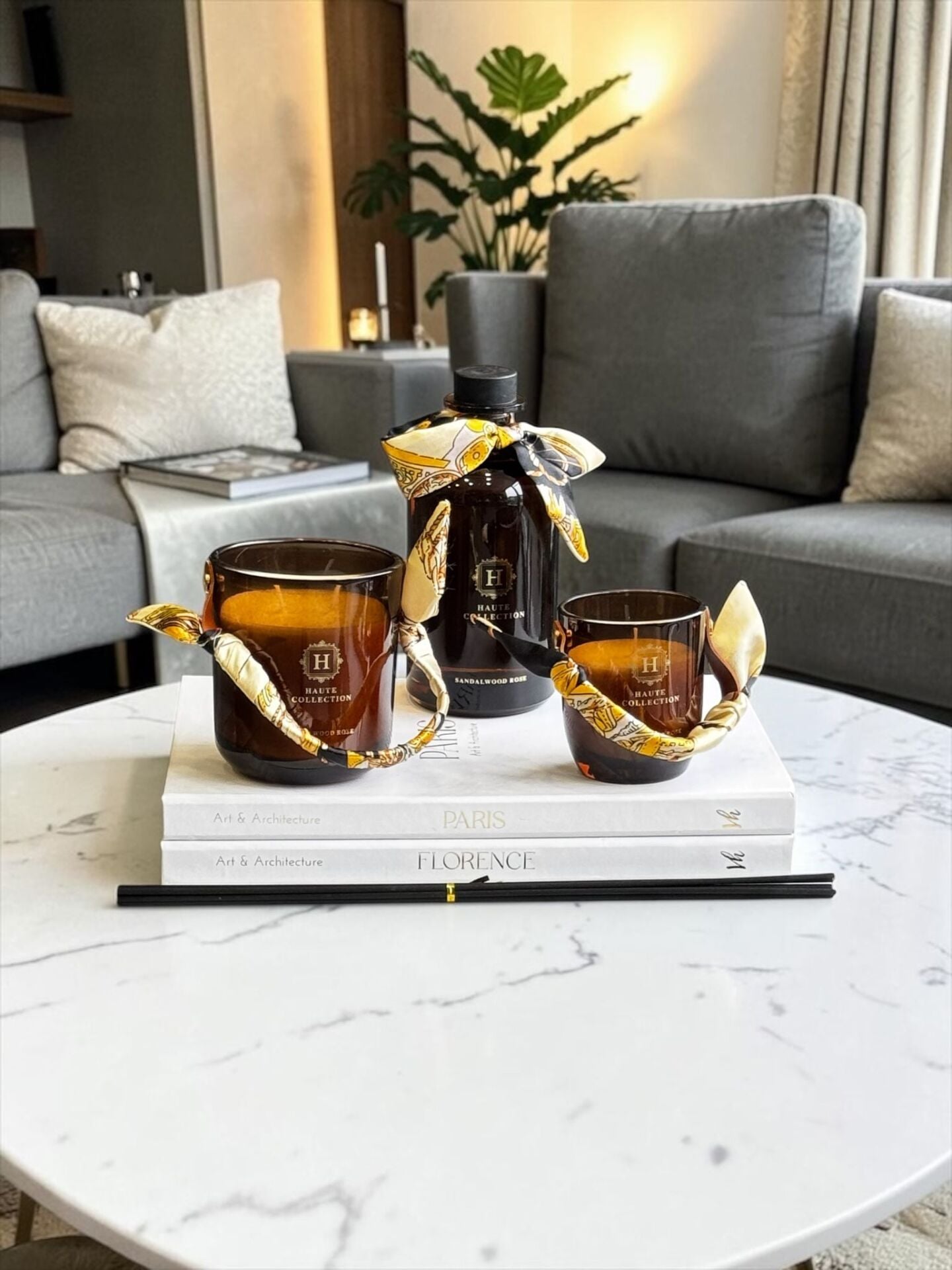 Lüx Oda Kokusu & 2’li Mum Seti – Cam Sandal Wood Rose