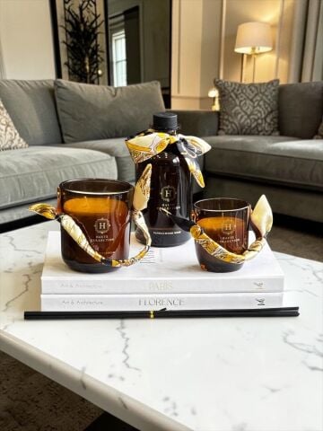 Lüx Oda Kokusu & 2’li Mum Seti – Cam Sandal Wood Rose