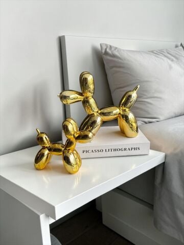2’li Balon Köpek Dekor Obje Gold Seti