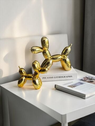 2’li Balon Köpek Dekor Obje Gold Seti
