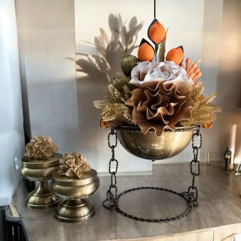 Zincir Saksı Çiçek aranjmanı & 2'li Mercan Ayaklı Kutu 3 Parça Set Eskitme