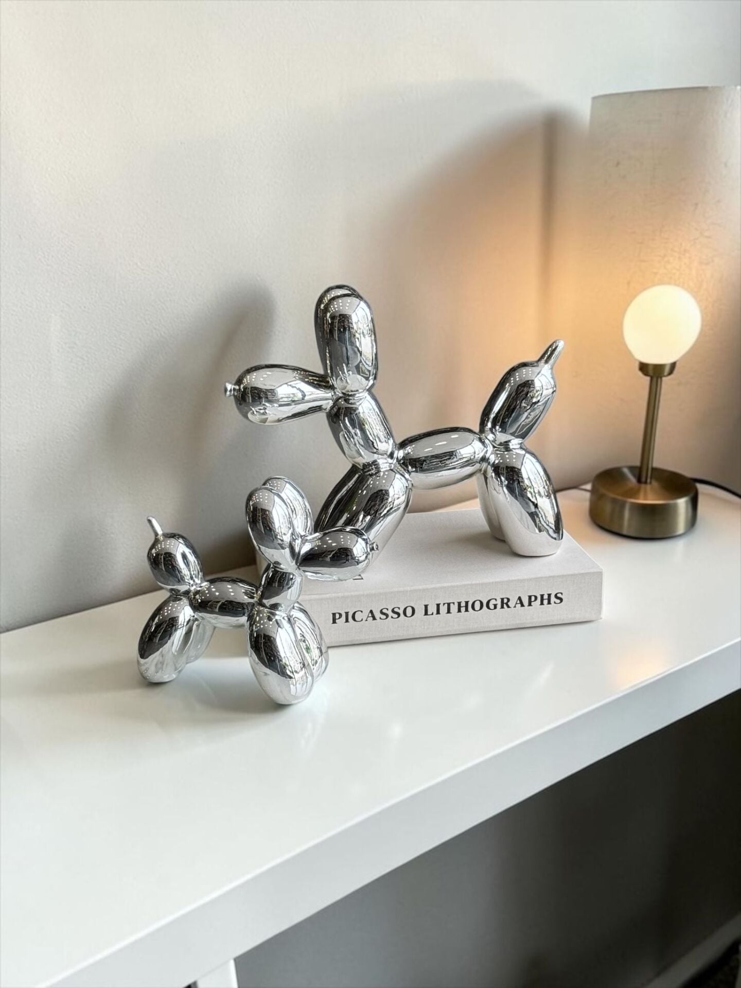 2’li Balon Köpek Dekor Obje Gümüş Seti