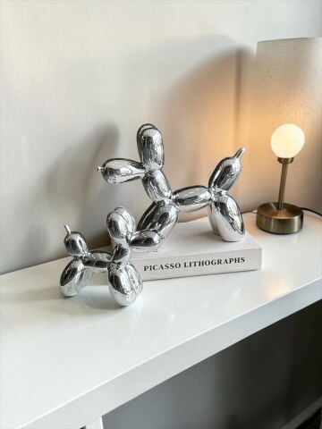 2’li Balon Köpek Dekor Obje Gümüş Seti