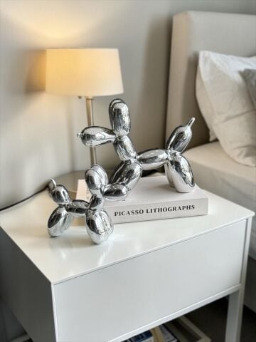 2’li Balon Köpek Dekor Obje Gümüş Seti