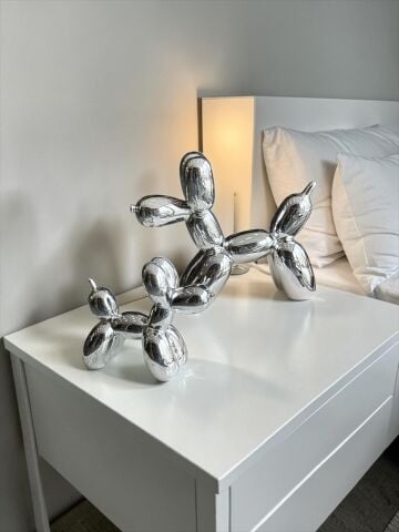 2’li Balon Köpek Dekor Obje Gümüş Seti