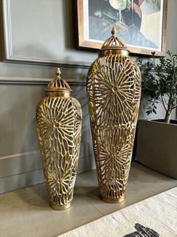 2’li Döküm Metal Yer Vazosu Seti