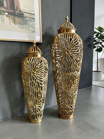 2’li Döküm Metal Yer Vazosu Seti