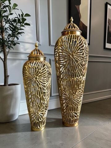 2’li Döküm Metal Yer Vazosu Seti