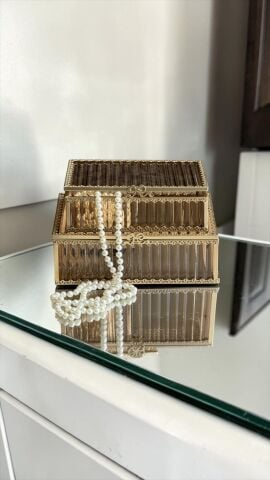 2’li Çizgili Cam Kutu Seti – Gold Bal