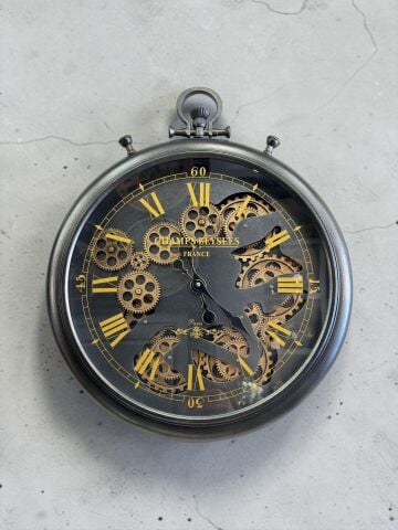 Çarklı Duvar Saati – 60 cm / Gümüş Gold