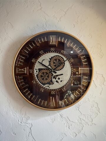 Çarklı Duvar Saati – 60 cm / Eskitme Karamel