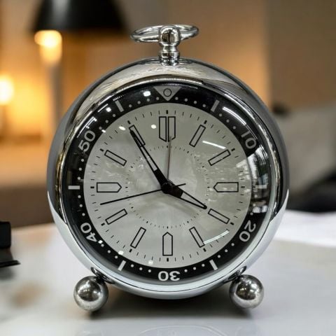 Metal Kasa Çalar Saat Mini Gümüş