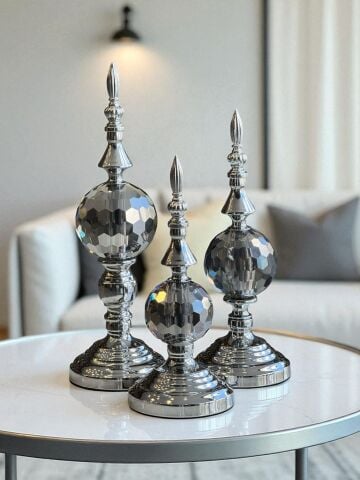 3 Lü Dev Dekor Alem Renkli Füme Gümüş