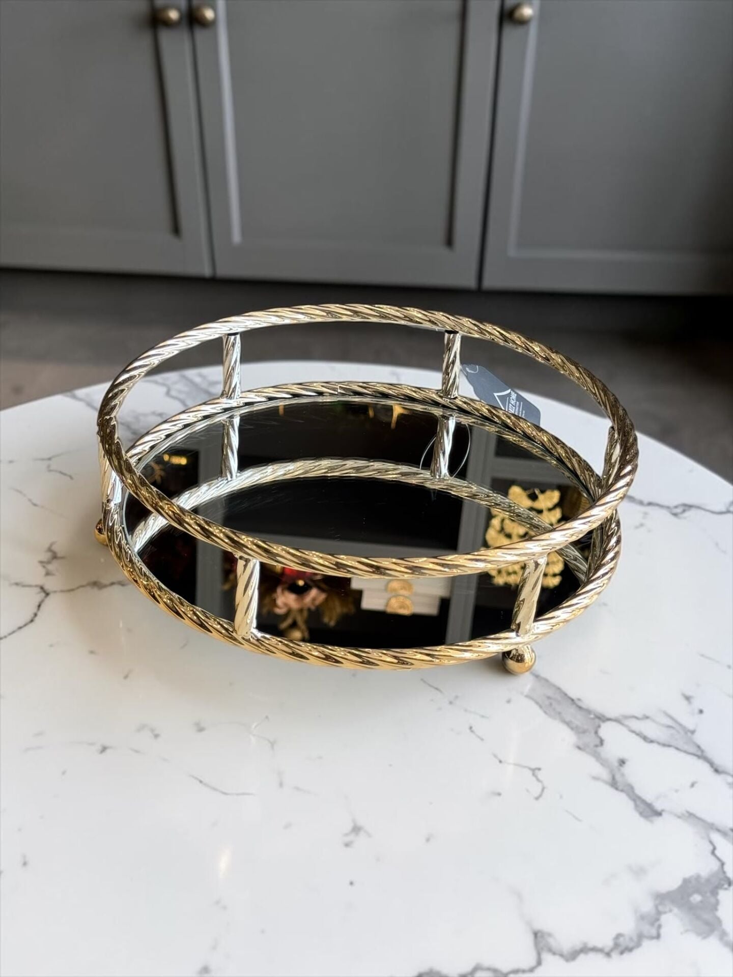 Yuvarlak Cam Tepsi Zincir – Gold Küçük