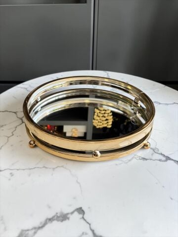 Yuvarlak Cam Tepsi Zincir – Gold Küçük